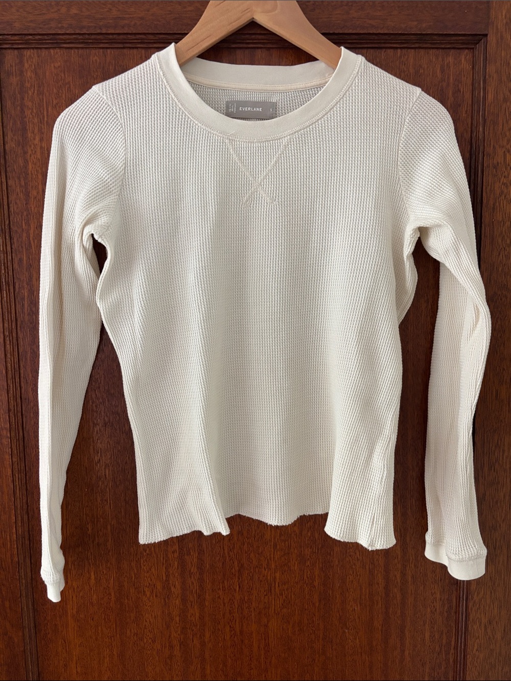 Evereve Cream Waffle-Knit Long Sleeve Crew Top